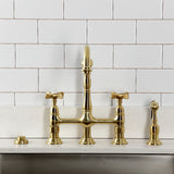 Essex Two-Handle 4-Hole Deck Mount Bridge Kitchen Faucet with Brass Side Sprayer