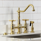 Essex Two-Handle 4-Hole Deck Mount Bridge Kitchen Faucet with Brass Side Sprayer