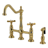 Essex Two-Handle 4-Hole Deck Mount Bridge Kitchen Faucet with Brass Side Sprayer