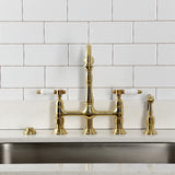 Bel-Air Two-Handle 4-Hole Deck Mount Bridge Kitchen Faucet with Brass Side Sprayer