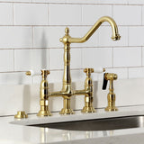 Bel-Air Two-Handle 4-Hole Deck Mount Bridge Kitchen Faucet with Brass Side Sprayer