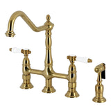 Bel-Air Two-Handle 4-Hole Deck Mount Bridge Kitchen Faucet with Brass Side Sprayer