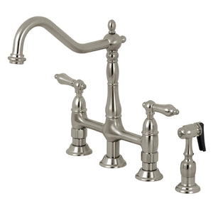 Heritage Two-Handle 4-Hole Deck Mount Bridge Kitchen Faucet with Brass Side Sprayer