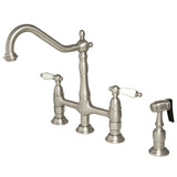 Heritage Two-Handle 4-Hole Deck Mount Bridge Kitchen Faucet with Brass Side Sprayer