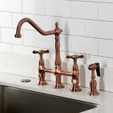 Essex Two-Handle 4-Hole Deck Mount Bridge Kitchen Faucet with Brass Side Sprayer