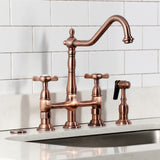 Essex Two-Handle 4-Hole Deck Mount Bridge Kitchen Faucet with Brass Side Sprayer