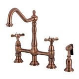 Essex Two-Handle 4-Hole Deck Mount Bridge Kitchen Faucet with Brass Side Sprayer