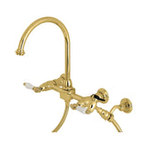 Restoration Two-Handle 2-Hole Wall Mount Bridge Kitchen Faucet with Brass Sprayer