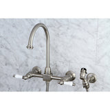 Restoration Two-Handle 2-Hole Wall Mount Bridge Kitchen Faucet with Brass Sprayer