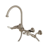 Restoration Two-Handle 2-Hole Wall Mount Bridge Kitchen Faucet with Brass Sprayer