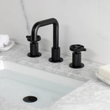 Wendell Two-Handle 3-Hole Deck Mount Widespread Bathroom Faucet with Knurled Handle and Push Pop-Up Drain