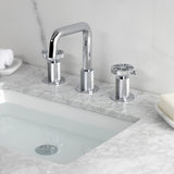 Wendell Two-Handle 3-Hole Deck Mount Widespread Bathroom Faucet with Knurled Handle and Push Pop-Up Drain