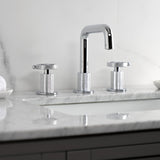 Wendell Two-Handle 3-Hole Deck Mount Widespread Bathroom Faucet with Knurled Handle and Push Pop-Up Drain