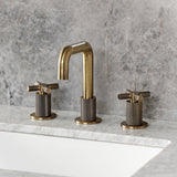 Convergent Two-Handle 3-Hole Deck Mount Widespread Bathroom Faucet with Push Pop-Up Drain