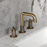 Convergent Two-Handle 3-Hole Deck Mount Widespread Bathroom Faucet with Push Pop-Up Drain