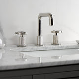 Wendell Two-Handle 3-Hole Deck Mount Widespread Bathroom Faucet with Knurled Handle and Push Pop-Up Drain