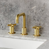 Convergent Two-Handle 3-Hole Deck Mount Widespread Bathroom Faucet with Push Pop-Up Drain