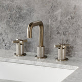 Convergent Two-Handle 3-Hole Deck Mount Widespread Bathroom Faucet with Push Pop-Up Drain