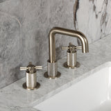 Convergent Two-Handle 3-Hole Deck Mount Widespread Bathroom Faucet with Push Pop-Up Drain