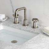 Wendell Two-Handle 3-Hole Deck Mount Widespread Bathroom Faucet with Knurled Handle and Push Pop-Up Drain