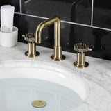 Webb Two-Handle 3-Hole Deck Mount Widespread Bathroom Faucet with Knurled Handle and Push Pop-Up Drain