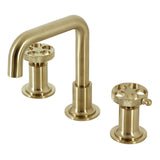 Webb Two-Handle 3-Hole Deck Mount Widespread Bathroom Faucet with Knurled Handle and Push Pop-Up Drain