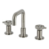 Webb Two-Handle 3-Hole Deck Mount Widespread Bathroom Faucet with Knurled Handle and Push Pop-Up Drain