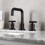 Webb Two-Handle 3-Hole Deck Mount Widespread Bathroom Faucet with Knurled Handle and Push Pop-Up Drain