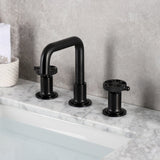 Webb Two-Handle 3-Hole Deck Mount Widespread Bathroom Faucet with Knurled Handle and Push Pop-Up Drain