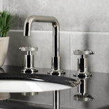 Webb Two-Handle 3-Hole Deck Mount Widespread Bathroom Faucet with Knurled Handle and Push Pop-Up Drain