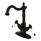 Heritage Double-Handle 1-or-3 Hole Deck Mount 4-Inch Centerset Bathroom Faucet with Brass Pop-Up