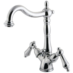 Heritage Double-Handle 1-or-3 Hole Deck Mount 4-Inch Centerset Bathroom Faucet with Brass Pop-Up