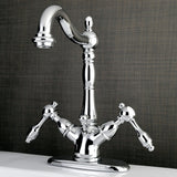 Tudor Double-Handle 1-or-3 Hole Deck Mount 4-Inch Centerset Bathroom Faucet with Brass Pop-Up