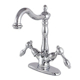 Tudor Double-Handle 1-or-3 Hole Deck Mount 4-Inch Centerset Bathroom Faucet with Brass Pop-Up