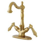 Heritage Double-Handle 1-or-3 Hole Deck Mount 4-Inch Centerset Bathroom Faucet with Brass Pop-Up