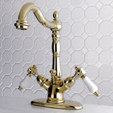 Bel-Air Double-Handle 1-or-3 Hole Deck Mount 4-Inch Centerset Bathroom Faucet with Brass Pop-Up