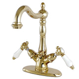 Bel-Air Double-Handle 1-or-3 Hole Deck Mount 4-Inch Centerset Bathroom Faucet with Brass Pop-Up