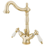 Heritage Double-Handle 1-or-3 Hole Deck Mount 4-Inch Centerset Bathroom Faucet with Brass Pop-Up