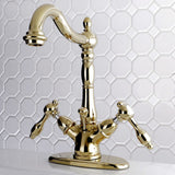 Tudor Double-Handle 1-or-3 Hole Deck Mount 4-Inch Centerset Bathroom Faucet with Brass Pop-Up