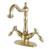 Tudor Double-Handle 1-or-3 Hole Deck Mount 4-Inch Centerset Bathroom Faucet with Brass Pop-Up