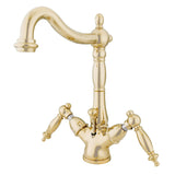 Heritage Double-Handle 1-or-3 Hole Deck Mount 4-Inch Centerset Bathroom Faucet with Brass Pop-Up