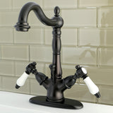 Bel-Air Double-Handle 1-or-3 Hole Deck Mount 4-Inch Centerset Bathroom Faucet with Brass Pop-Up