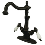 Heritage Double-Handle 1-or-3 Hole Deck Mount 4-Inch Centerset Bathroom Faucet with Brass Pop-Up