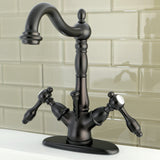 Tudor Double-Handle 1-or-3 Hole Deck Mount 4-Inch Centerset Bathroom Faucet with Brass Pop-Up