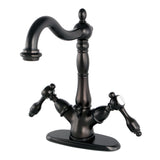 Tudor Double-Handle 1-or-3 Hole Deck Mount 4-Inch Centerset Bathroom Faucet with Brass Pop-Up