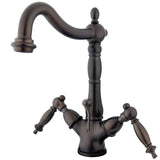 Heritage Double-Handle 1-or-3 Hole Deck Mount 4-Inch Centerset Bathroom Faucet with Brass Pop-Up