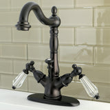 Wilshire Double-Handle 1-or-3 Hole Deck Mount 4-Inch Centerset Bathroom Faucet with Brass Pop-Up