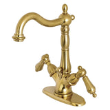 Heritage Double-Handle 1-or-3 Hole Deck Mount 4-Inch Centerset Bathroom Faucet with Brass Pop-Up