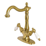 Heritage Double-Handle 1-or-3 Hole Deck Mount 4-Inch Centerset Bathroom Faucet with Brass Pop-Up