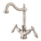 Heritage Double-Handle 1-or-3 Hole Deck Mount 4-Inch Centerset Bathroom Faucet with Brass Pop-Up